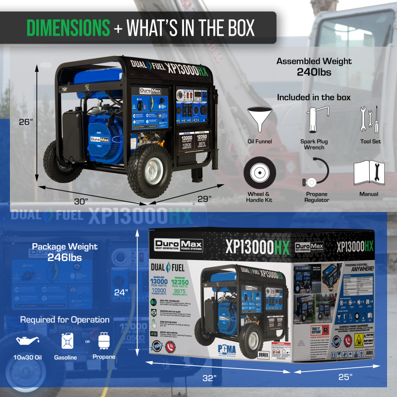 DuroMax XP13000HX 13,000 Watt Portable Dual Fuel Gas Propane CO Alert Generator - Image 11