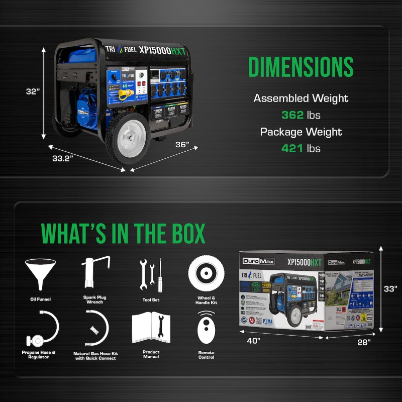 DuroMax XP15000HXT 15,000 Watt Electric Start Tri Fuel Portable Generator - Image 11