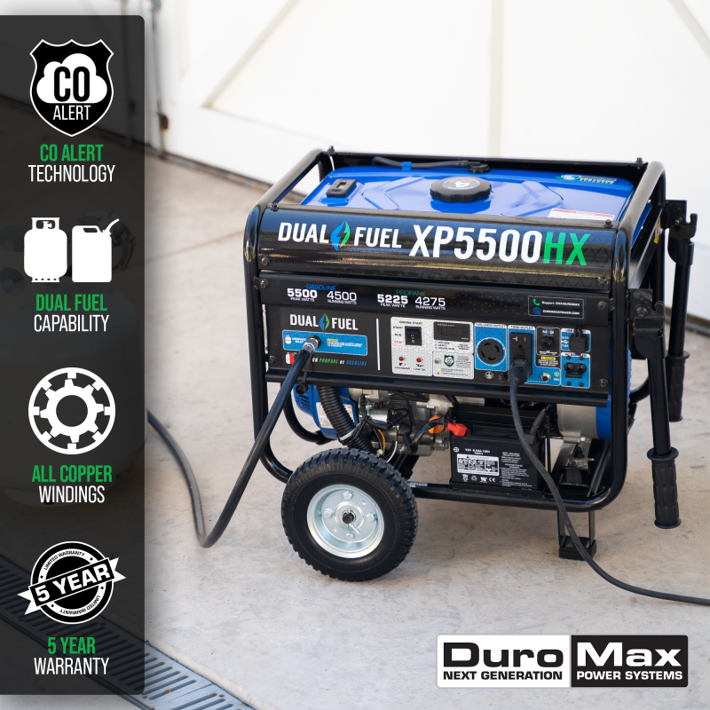 DuroMax XP5500HX 5,500 Watt Portable Dual Fuel Gas Propane CO Alert Generator - Image 2