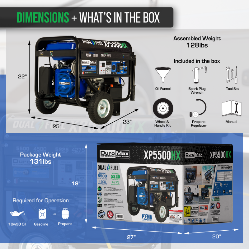 DuroMax XP5500HX 5,500 Watt Portable Dual Fuel Gas Propane CO Alert Generator - Image 11