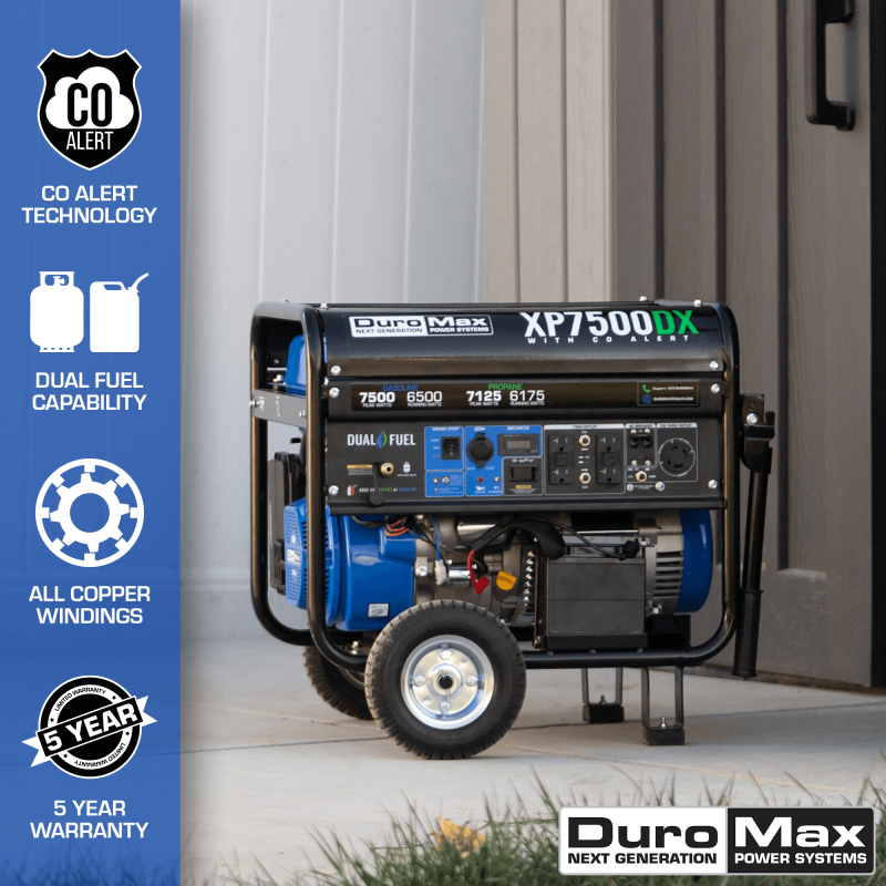 DuroMax XP7500DX 7,500 Watt Dual Fuel Gas Propane Portable Generator w/ CO Alert - Image 2