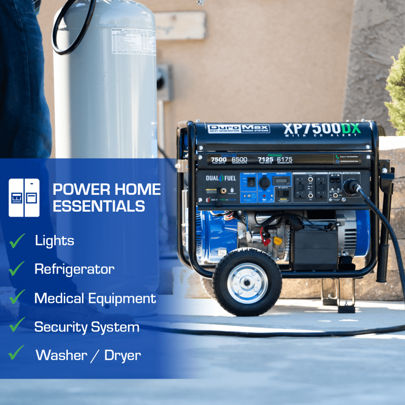 DuroMax XP7500DX 7,500 Watt Dual Fuel Gas Propane Portable Generator w/ CO Alert - Image 8