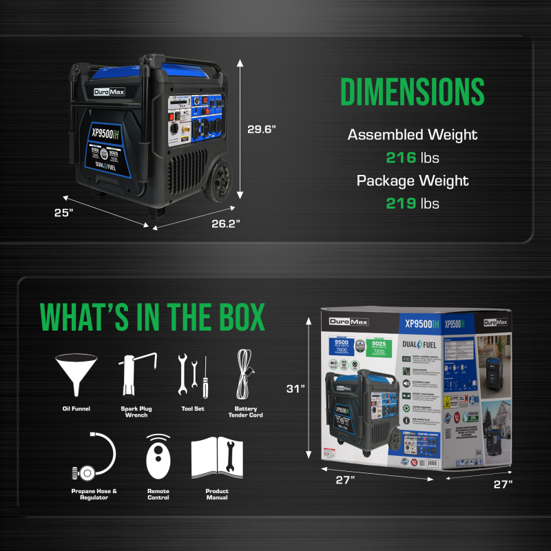 DuroMax XP9500iH 9,500 Watt Portable Dual Fuel Inverter Generator w/ CO Alert - Image 8