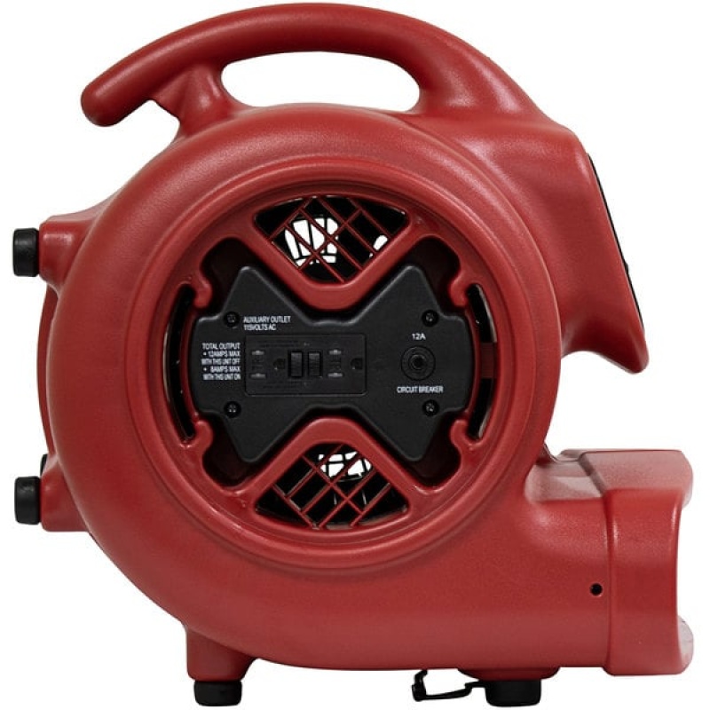 Xpower X-600A-Red 1/3 HP Air Mover w/ Built-In Power Outlets - Red - Image 2