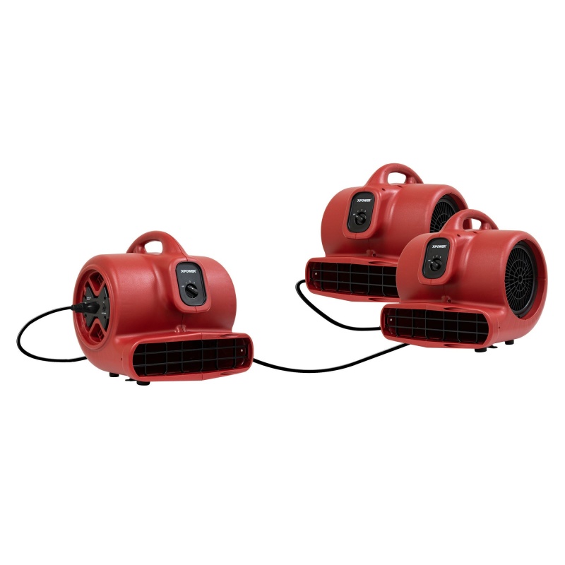 Xpower X-600A-Red 1/3 HP Air Mover w/ Built-In Power Outlets - Red - Image 4