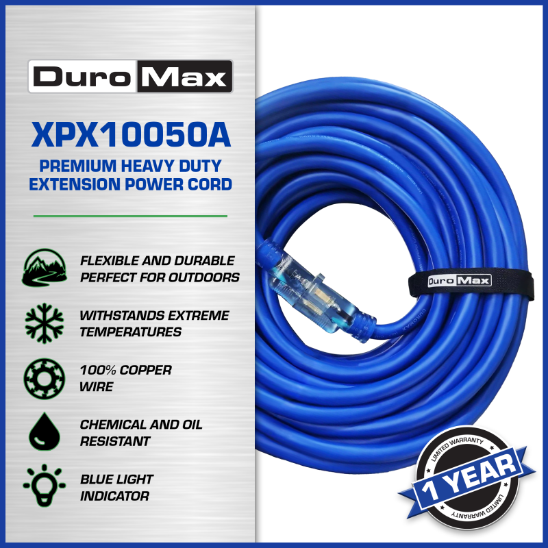 DuroMax XPX10050A Heavy Duty SJEOOW 50-Foot 10 Gauge Blue Single Tap Extension Power Cord - Image 2