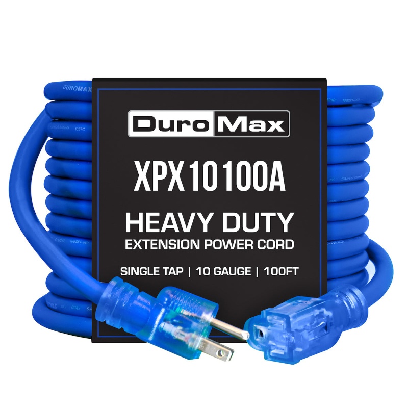 DuroMax XPX10100A Heavy Duty SJEOOW 100-Foot 10 Gauge Blue Single Tap Extension Power Cord