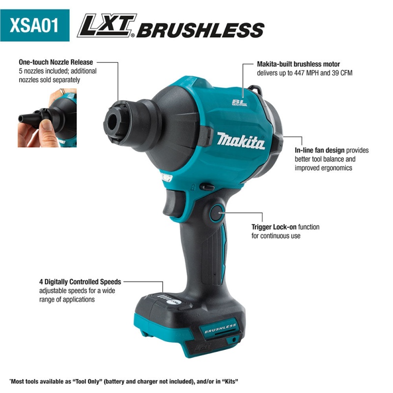 Makita XSA01Z 18V LXT Brushless Cordless High Speed Blower/Inflator - Bare Tool - Image 2