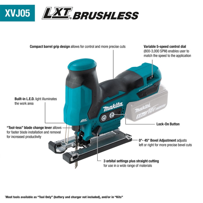 Makita XVJ05Z 18V LXT Brushless Cordless Barrel Grip Jig Saw - Bare Tool - Image 2