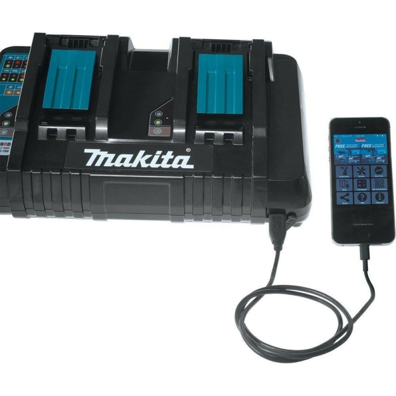 Makita DC18RD 18V Lithium-Ion Dual Port Rapid Optimum Charger with USB Port - Image 2