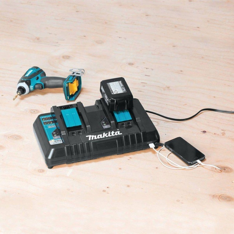 Makita DC18RD 18V Lithium-Ion Dual Port Rapid Optimum Charger with USB Port - Image 3