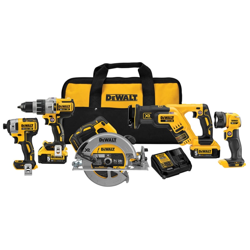 DeWALT DCK594P2 20V 5-Tool Drill/Impact Driver/Saws and Light Combo Kit