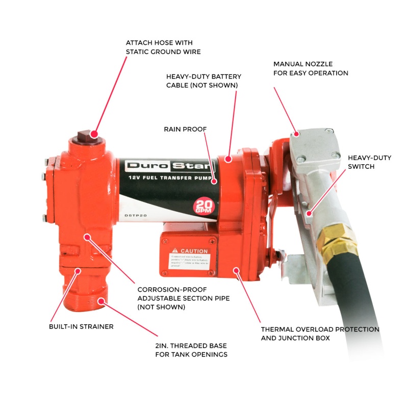 DuroStar DSTP20 12-Volt 20-Gpm Ball Bearing Cast Iron Fuel Transfer Pump - Image 8