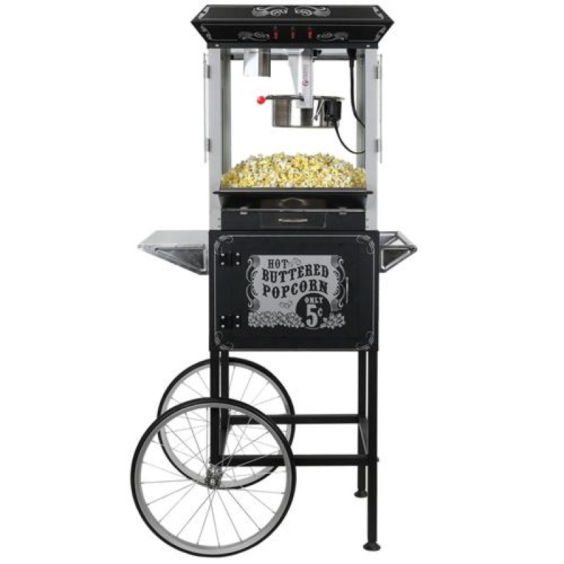 FunTime FT860CB 8oz Premium Black Popcorn Popper Machine Maker Cart Vintage