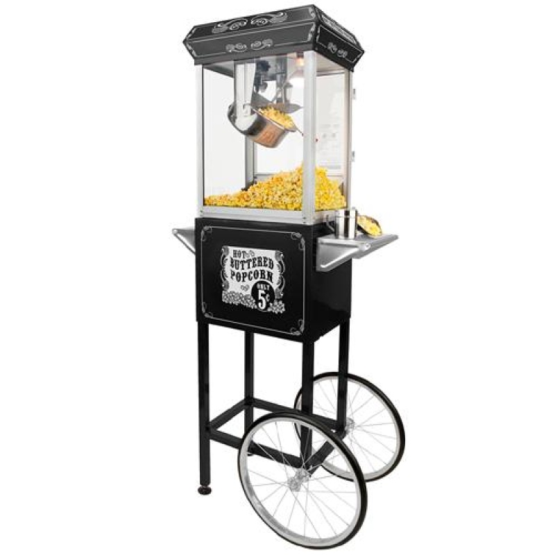 FunTime FT454CB 4oz Black Popcorn Popper Machine Maker Cart Vintage Style - Image 8