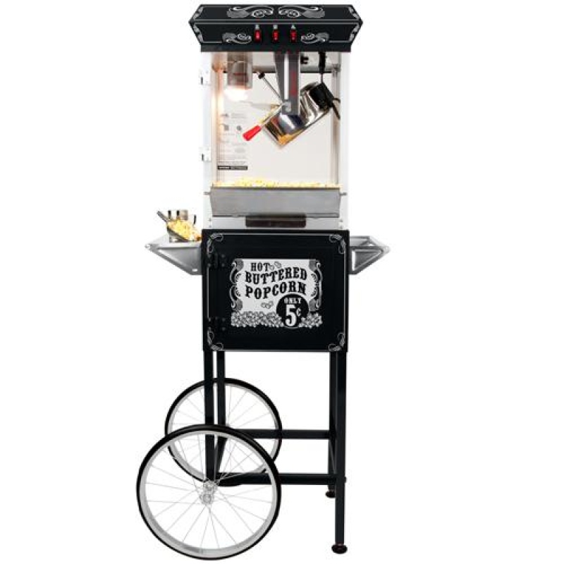 FunTime FT862CB 8oz Black Popcorn Popper Machine Maker Cart Vintage Style - Image 10