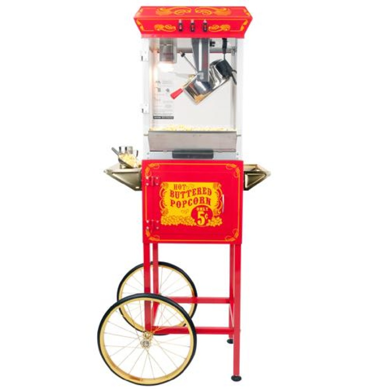 FunTime FT862CR 8oz Red Popcorn Popper Machine Maker Cart Vintage Style - Image 8