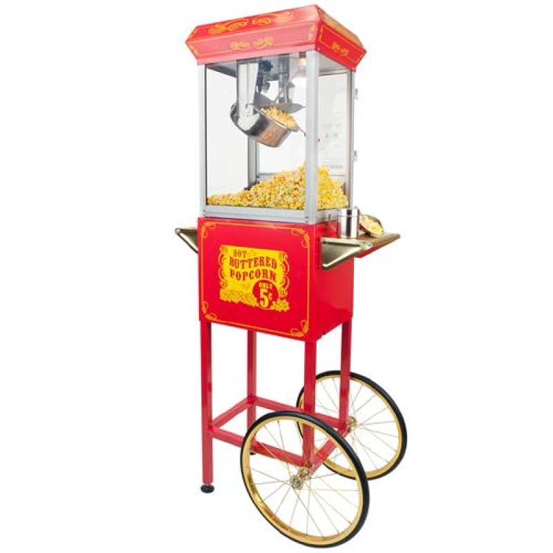 FunTime FT862CR 8oz Red Popcorn Popper Machine Maker Cart Vintage Style - Image 10