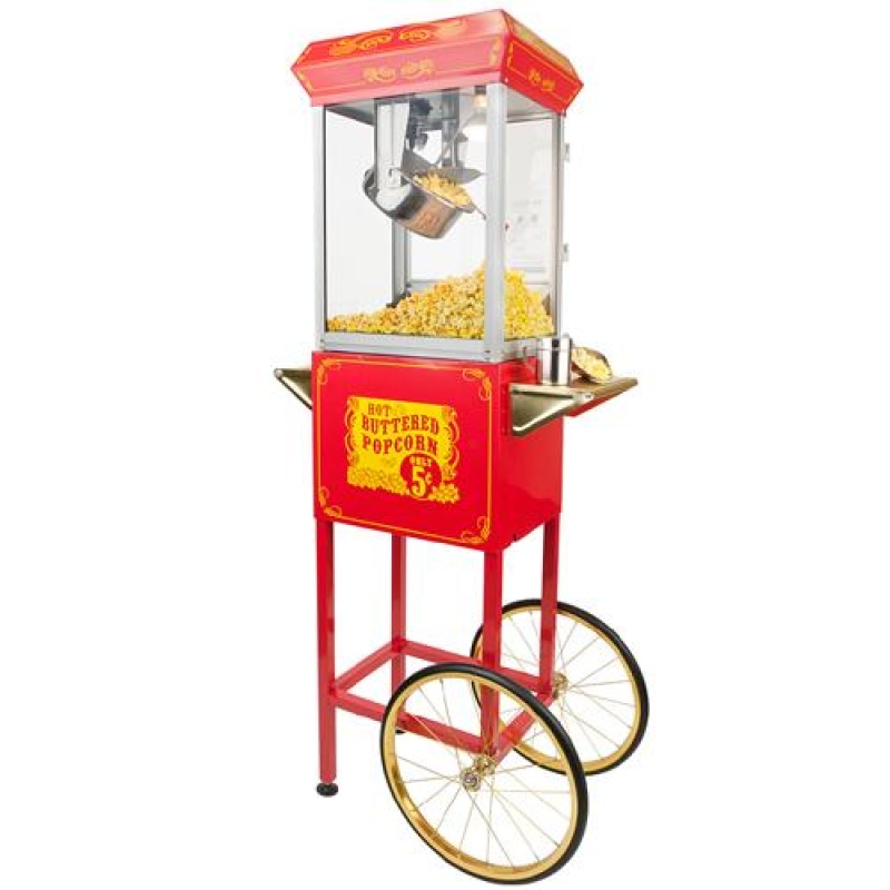 FunTime FT454CR 4oz Red Popcorn Popper Machine Maker Cart Vintage Style - Image 8