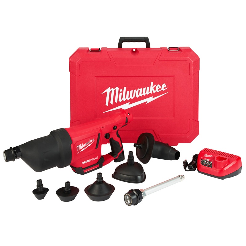 Milwaukee 2572B-21 M12 12V Airsnake Drain Cleaning Air Gun Kit w/ Attachments