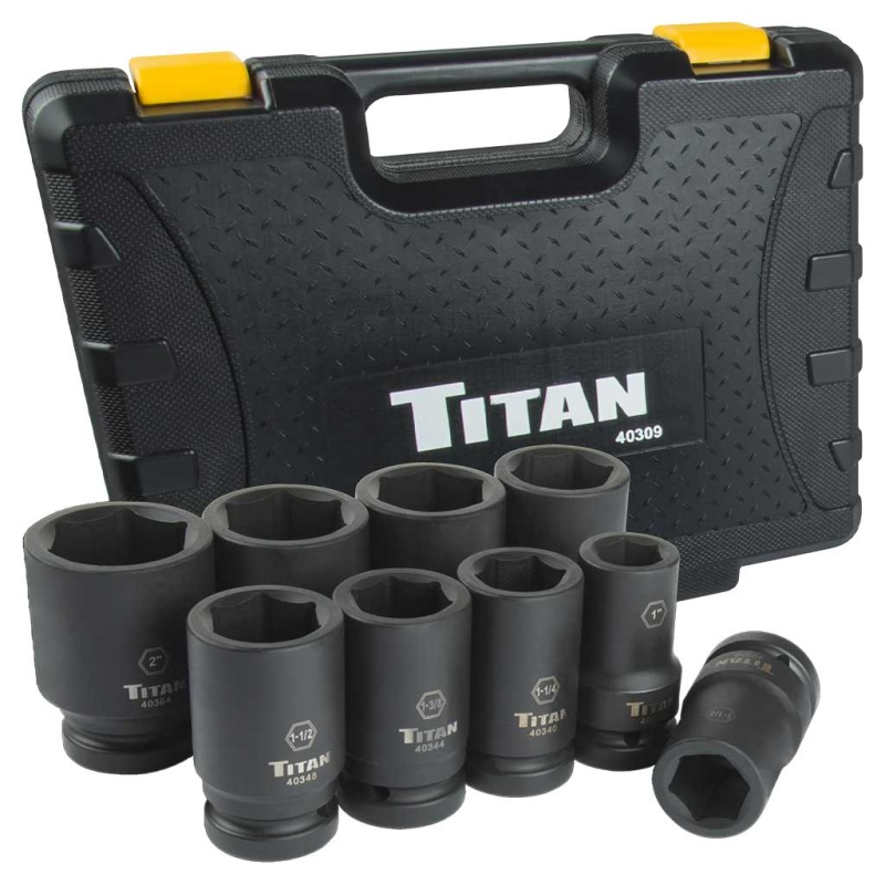 Titan Tools 40309 1?? Drive 6-Point 9-Piece SAE Deep Impact Socket Set