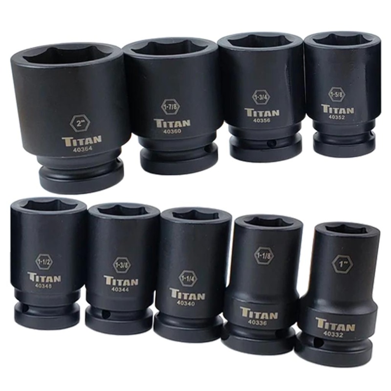 Titan Tools 40309 1?? Drive 6-Point 9-Piece SAE Deep Impact Socket Set - Image 2