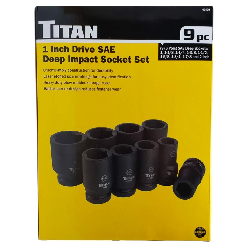 Titan Tools 40309 1?? Drive 6-Point 9-Piece SAE Deep Impact Socket Set - Image 5