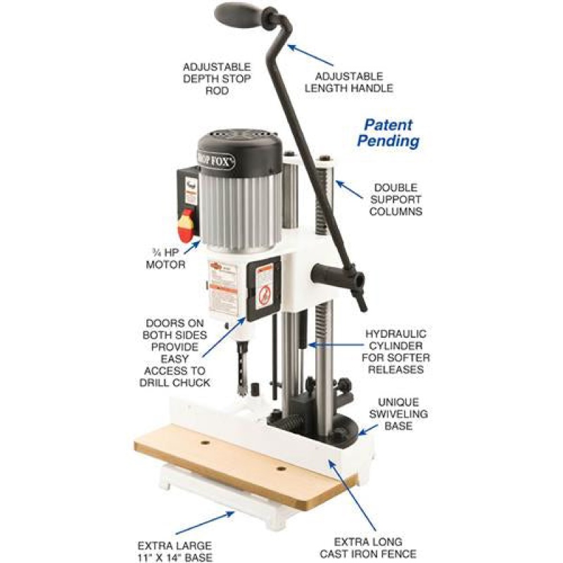 Shop Fox W1671 3/4 Hp Heavy-Duty Steel Quick-Adjust Depth Mortising Machine - Image 3